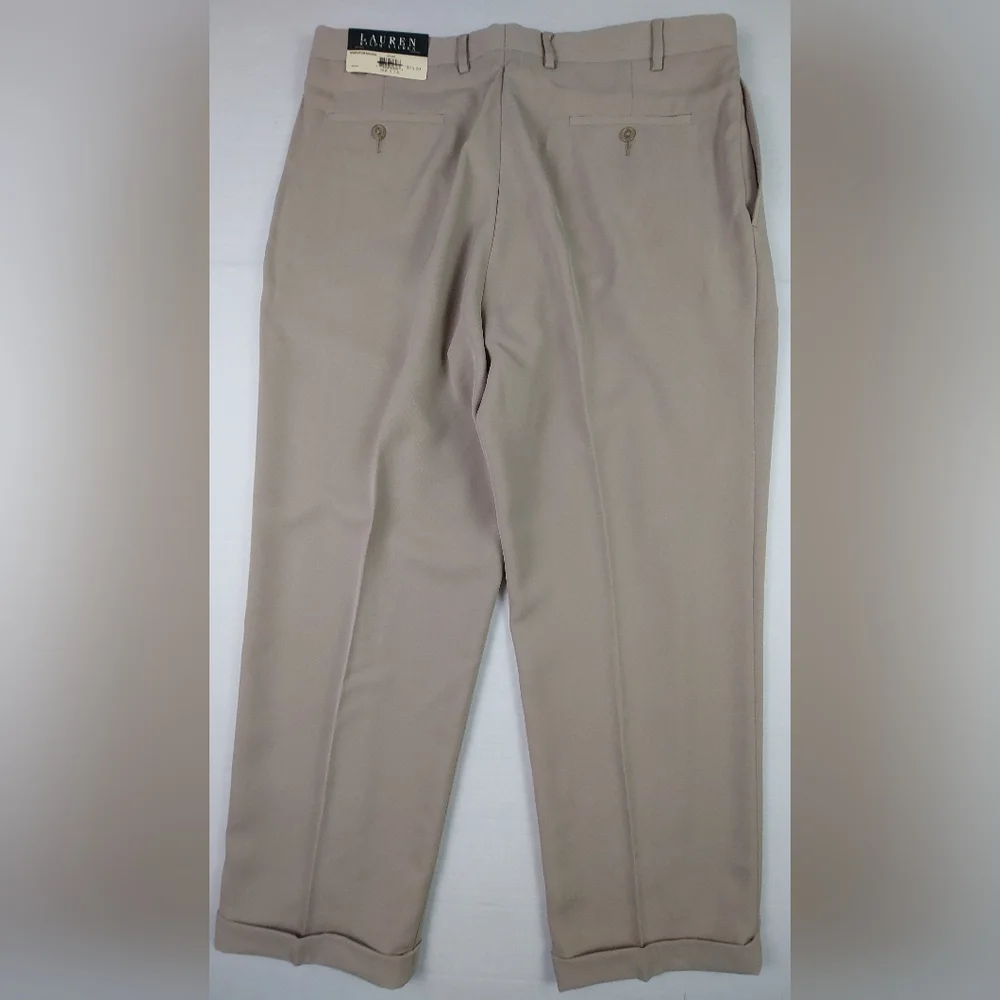 Lauren Ralph Lauren Dress Pants Mens Size 38x32 Khaki Stone Polyester NWT $75.00